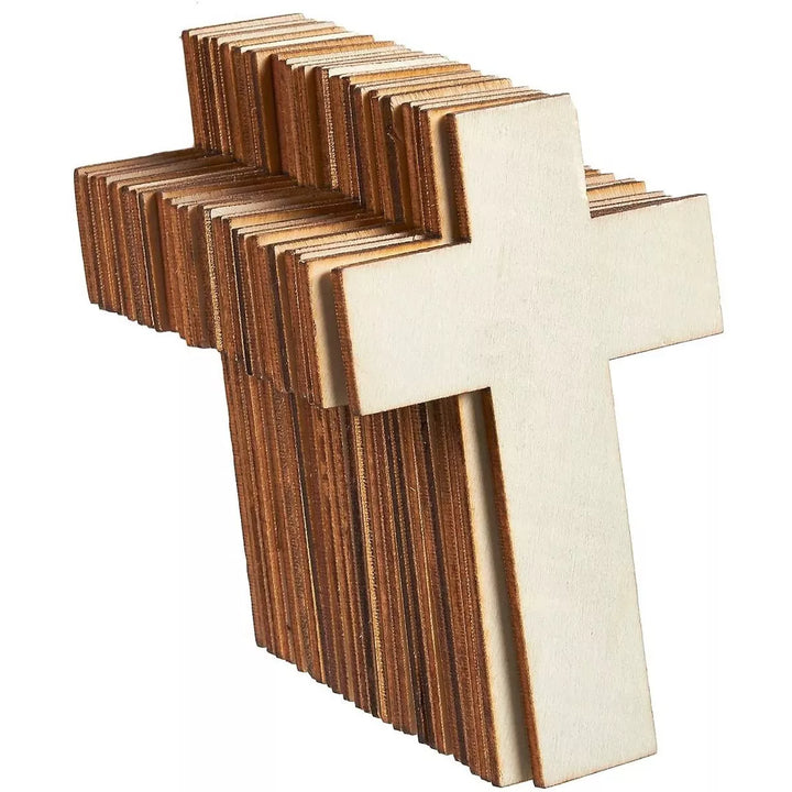 Juvale 25 Pack Unfinished Wood Cross Cutouts for Easter Christmas DIY Wooden Crafts & Decoration, 2.7X4.2 In