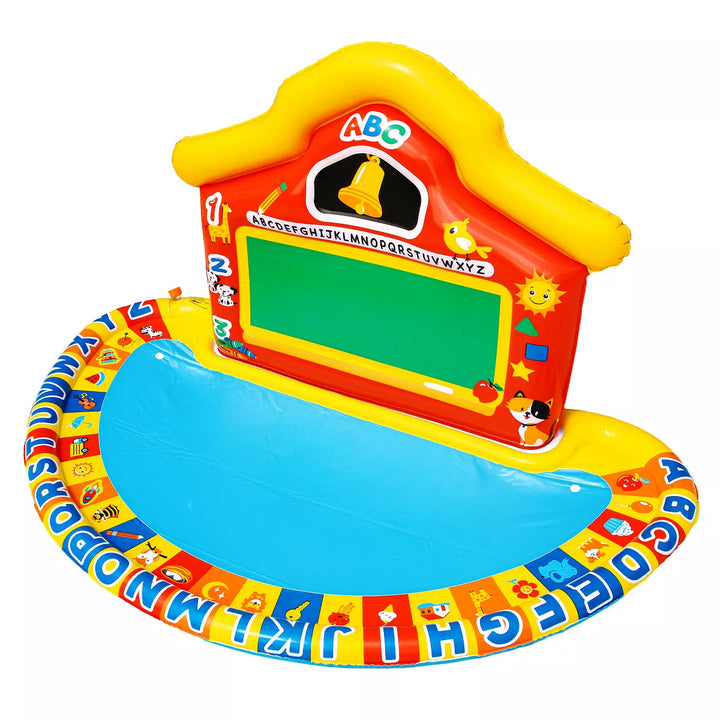 Banzai Jr School Splash Inflatable Educational Learning Schoolhouse Water Play Mat with 39 Letters, Numbers, and Shapes for Ages 3+