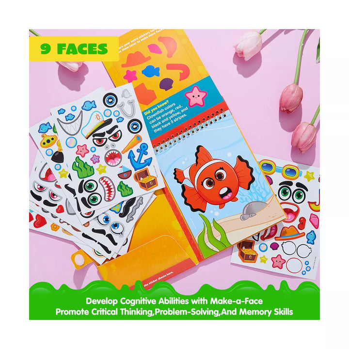 3Pcs Reusable Sticker Book-Make a Face Sticker Book, Farm Sticker Board. on the Go Travel Toy Activity Pad, Travel Activity Toys for Boys & Girls