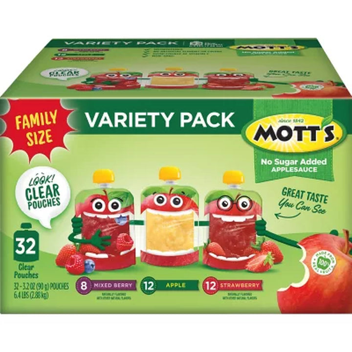 Mott'S Apple Sauce No Sugar Added Variety Pack, 3.2 Oz., 32 Pk.