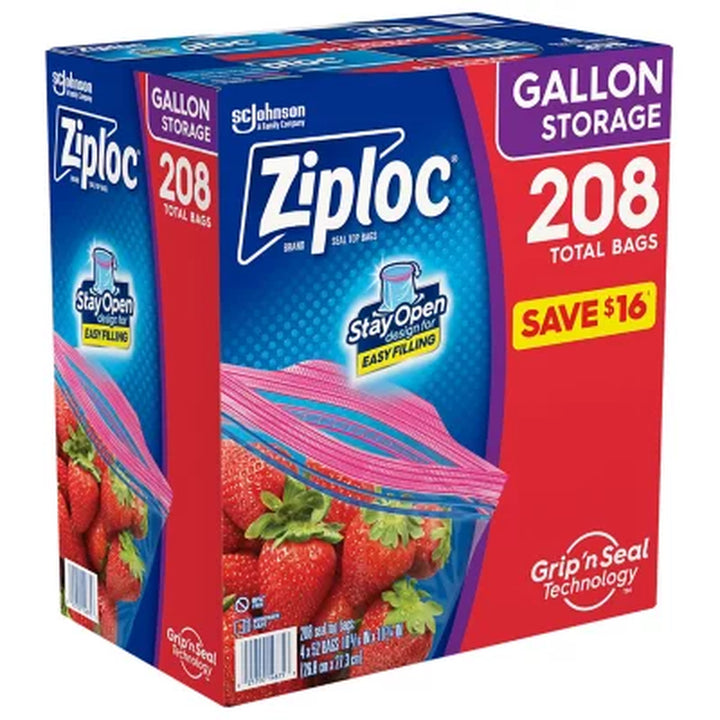 Ziploc Gallon Storage Bags with New Stay Open Design, 208 Ct.