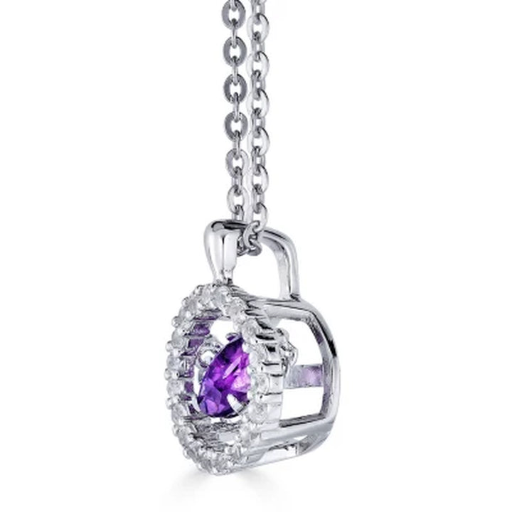 Sterling Silver Dancing Geniune Amethyst and Lab Created White Sapphire Pendant and Earring Set