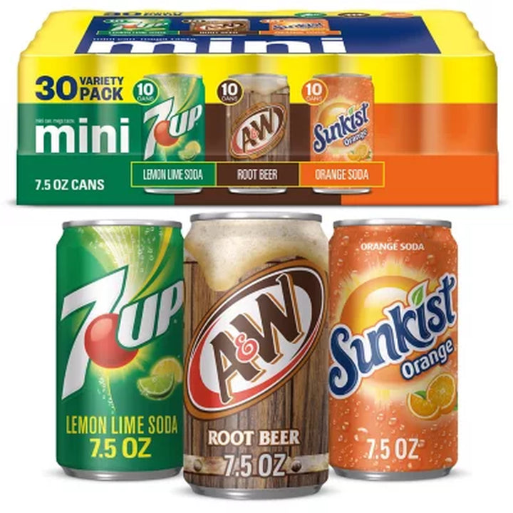 7UP, A&W Root Beer and Sunkist Variety Pack 7.5 Fl. Oz., 30 Pk.