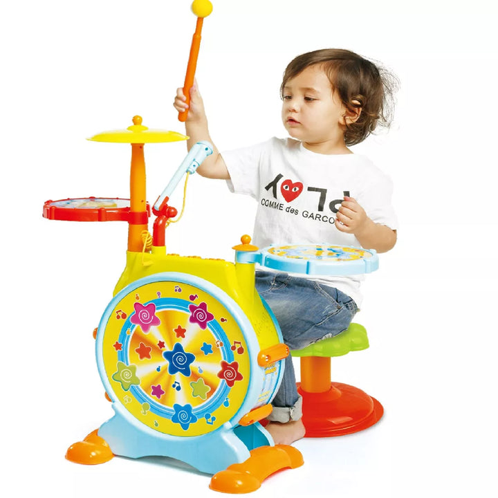 Prextex Toddler Drum Set Includes Toy Microphone, Adjustable Sound Bass, Electric Drums & Drum Sticks