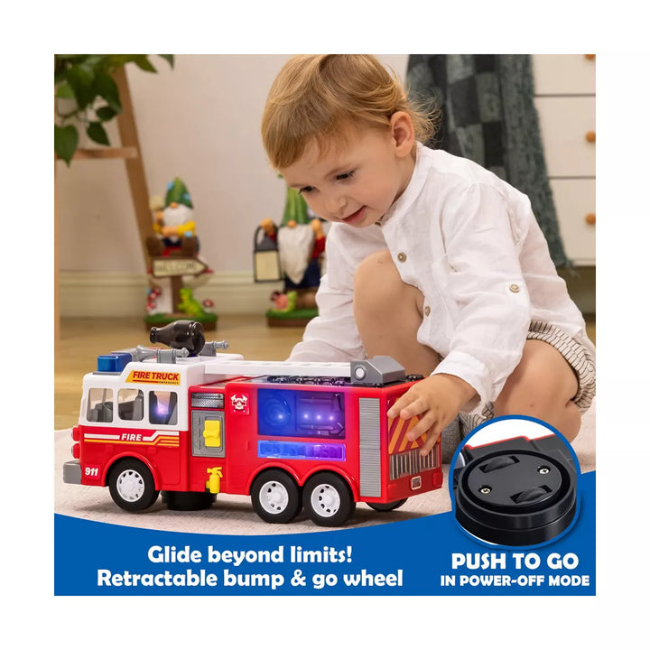 JOYIN Fire Truck Toy with LED Projections & Sirens Volume and Go Fire Engine Trucks, Boys&Girls Firetruck, Kids Birthday