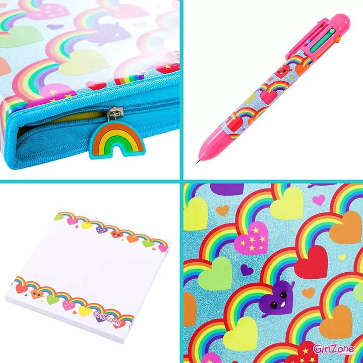 Girlzone Jumbo Rainbow Arts & Crafts Filled Stationery Pencil Case for Girls, 43 Pieces