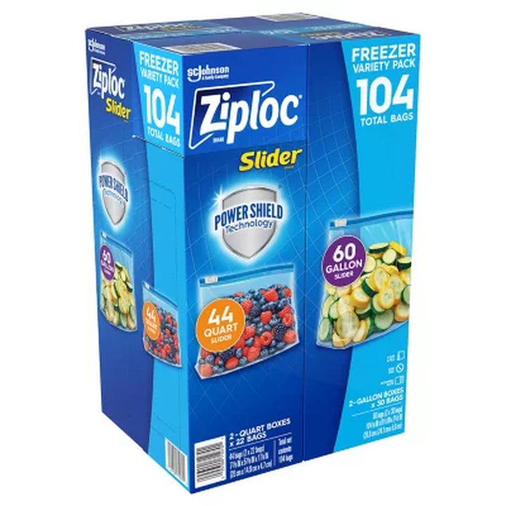 Ziploc Slider Freezer Gallon & Quart Bags with Power Shield Technology, 104 Ct.