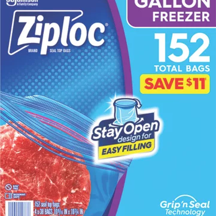 Ziploc Gallon Freezer Bags with New Stay Open Design, 152 Ct.