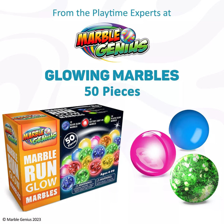 Marble Genius Marble Glow Run Race Track Set - 50 Pcs, Glow in the Dark, Gift for Kids, Color Instruction Manual