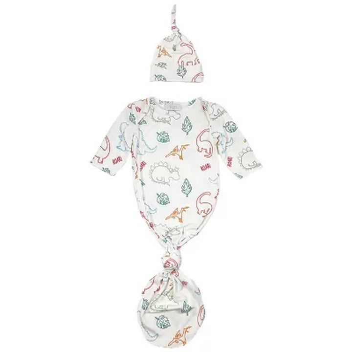 Toby Fairy 4-Piece Dino Gown, Hat and Bootie Set, 0-6 Months (Seafoam & White)