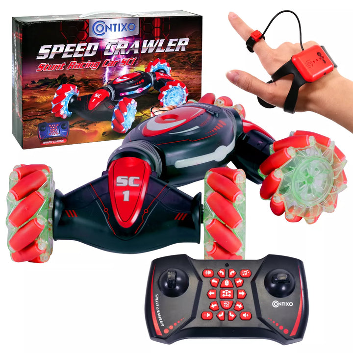 Buy 2: Contixo SC1 Red & Green -All Terrain Transformable Speed Crawler RC Stunt Car -Gesture Sensor -Rotating Offroad Vehicle