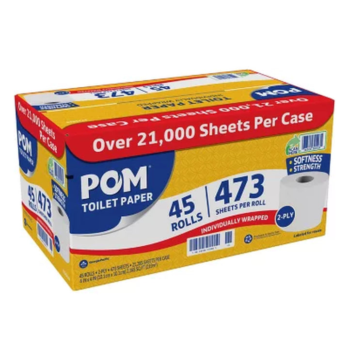 POM Bath Tissue, Septic Safe, 2-Ply, White 473 Sheets/Roll, 45 Rolls