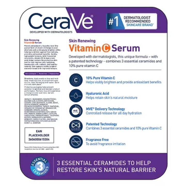 Cerave Skin Renewing Vitamin C Serum, 1 Oz., 2 Pk.