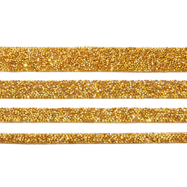 7 Rolls Crystal Rhinestone Adhesive Strips for Crafts, Decor, Gifts (4 Sizes, Gold)