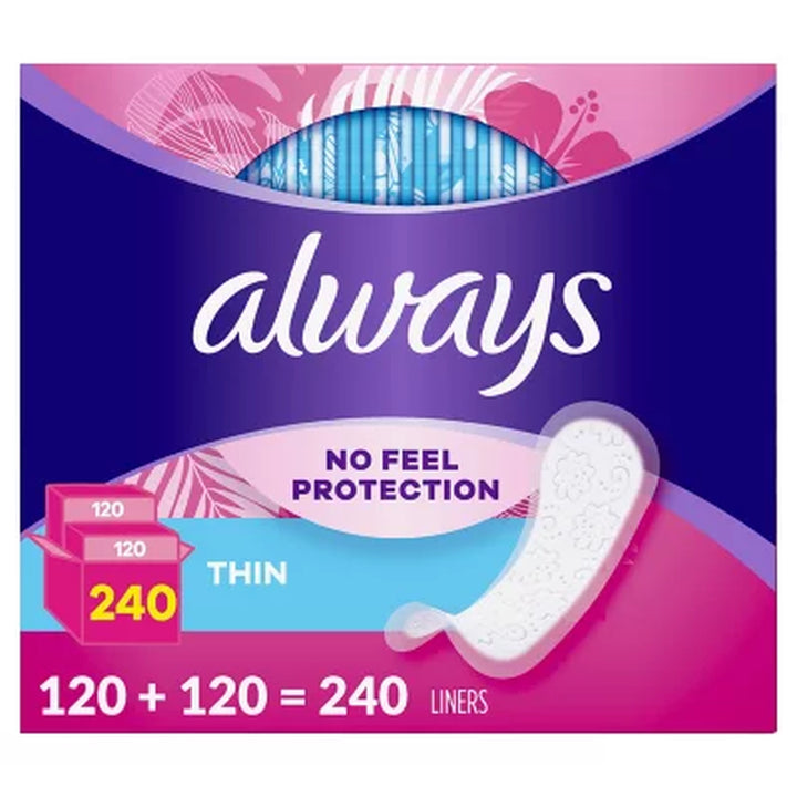 Always Daily Thin Liners, Unscented, Regular, 240 Ct.