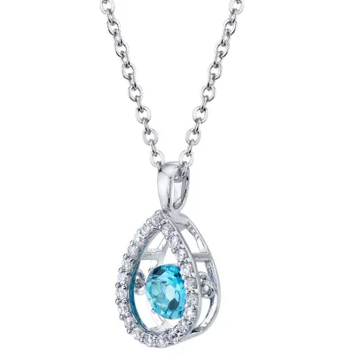 925 Sterling Silver Dancing Blue Topaz and Lab Created White Sapphire Pendant and Earring Set