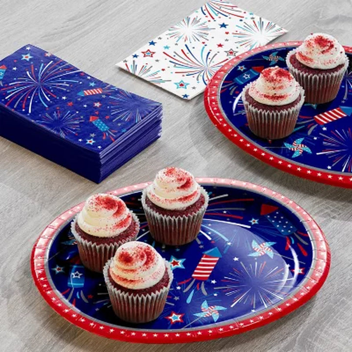 Artstyle Fireworks and Rockets Oval Plates and Dinner Napkins Tableware Kit, 200 Ct