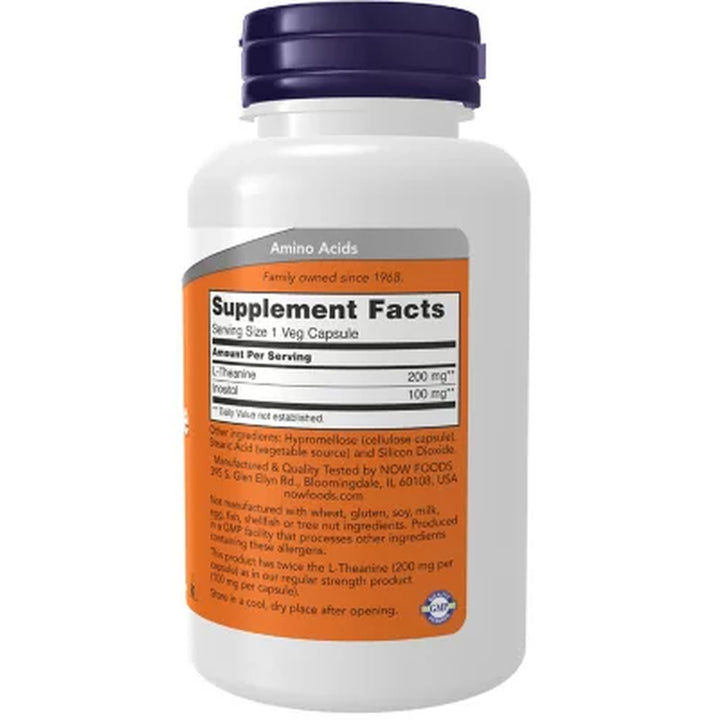 NOW Supplements Double Strength L-Theanine 200 Mg. Stress Management* Supplement Capsules 120 Ct.