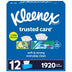 Kleenex Trusted Care 2-Ply Facial Tissues, Flat Boxes 160 Tissues/Box, 12 Boxes