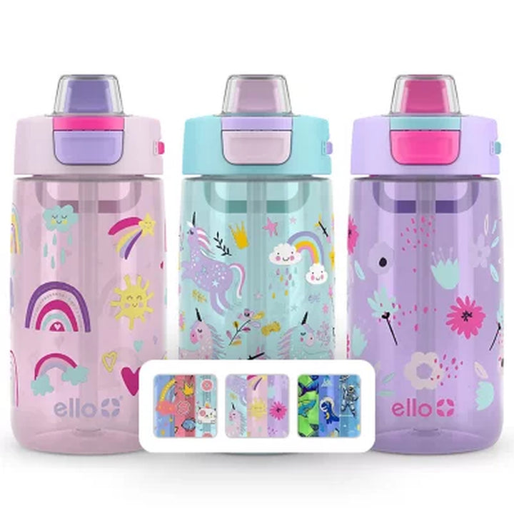 Ello Kids Colby 14-Oz. Tritan Plastic Water Bottle, 3-Pack (Assorted Colors)