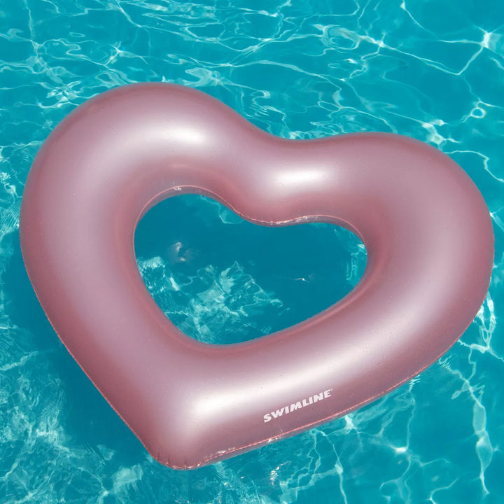 Swimline Metallic Heart Shaped Inner Tube Swimming Pool Float - 68" - Pink