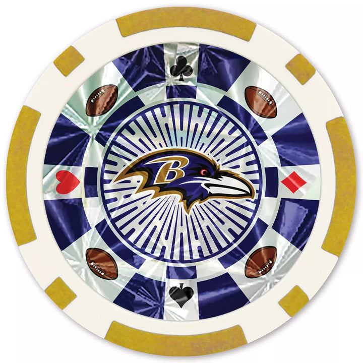 Masterpieces Casino Style 20 Piece 11.5 Gram Poker Chip Set NFL Baltimore Ravens Gold Edition.