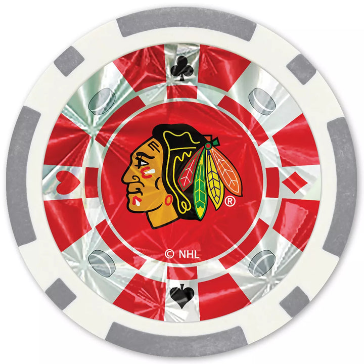 Masterpieces Casino Style 20 Piece 11.5 Gram Poker Chip Set NHL Chicago Blackhawks Silver Edition.