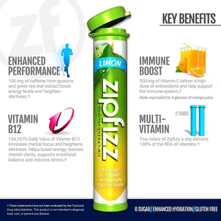 Zipfizz Energy Drink Mix, Limon 20 Ct.