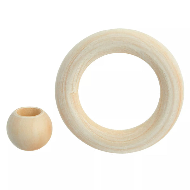 Bright Creations 80 Pack Natural Wooden round Beads and Rings Macrame Set Unfinished Wood Spacer for DIY Craft Projects and Home Décor Accessories