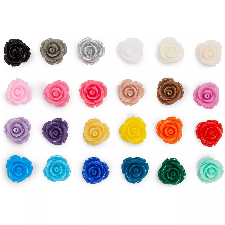 Juvale 240 Piece Mini Flatback Rose Charms for Jewelry Making, Flower Embellishments for Crafting, 24 Assorted Colors (15Mm)