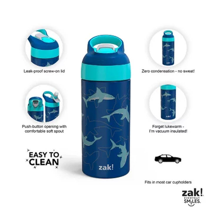 Zak Designs 14-Oz Stainless Steel Vacuum Insulated Water Bottle, 3-Piece Set (Assorted Colors)