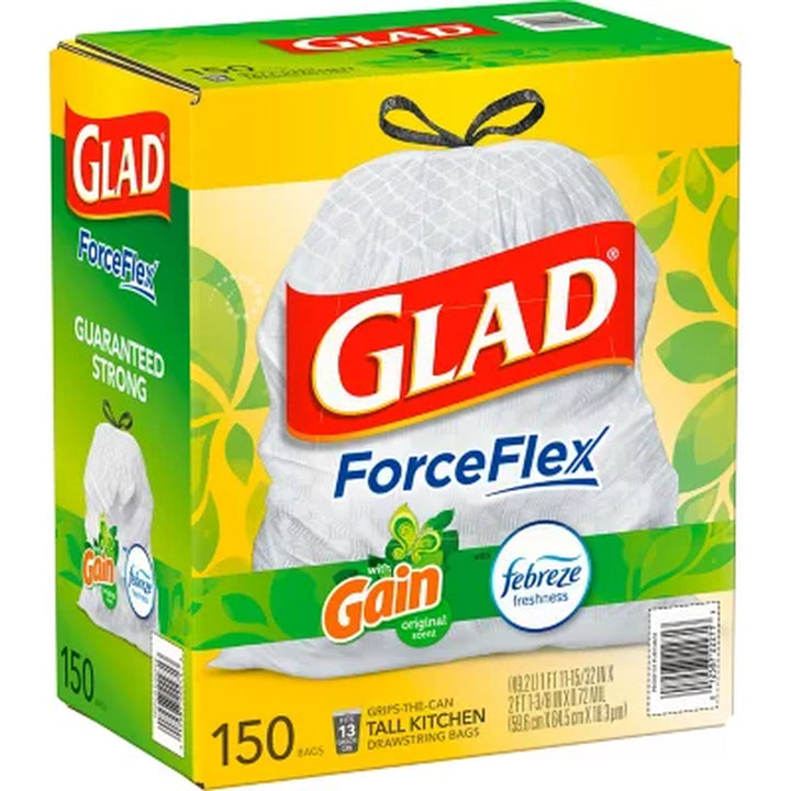 Glad Forceflex Tall Kitchen Trash Bags, Gain Original Scent with Febreze Freshness (13 Gal., 150 Ct.)