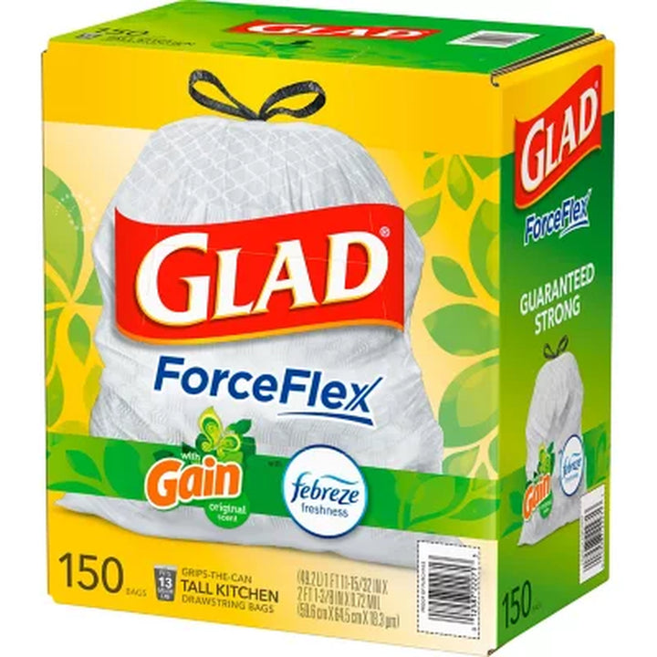 Glad Forceflex Tall Kitchen Trash Bags, Gain Original Scent with Febreze Freshness (13 Gal., 150 Ct.)