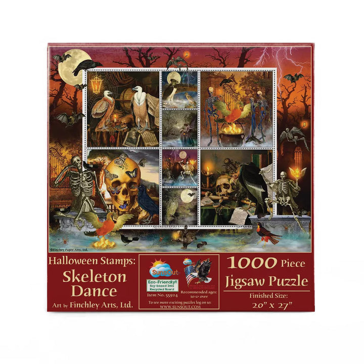 Sunsout Halloween Stamps Skeleton Dance 1000 Pc Halloween Jigsaw Puzzle 55924