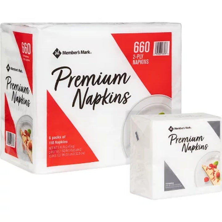 Member'S Mark Premium White 2-Ply Napkins, 13" X 12.7" 110/Pk., 6 Pk