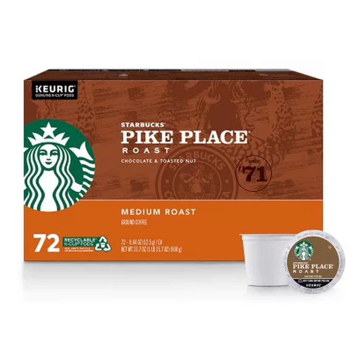 Starbucks Medium Roast K-Cup Coffee Pods, Pike Place, 72 Ct.