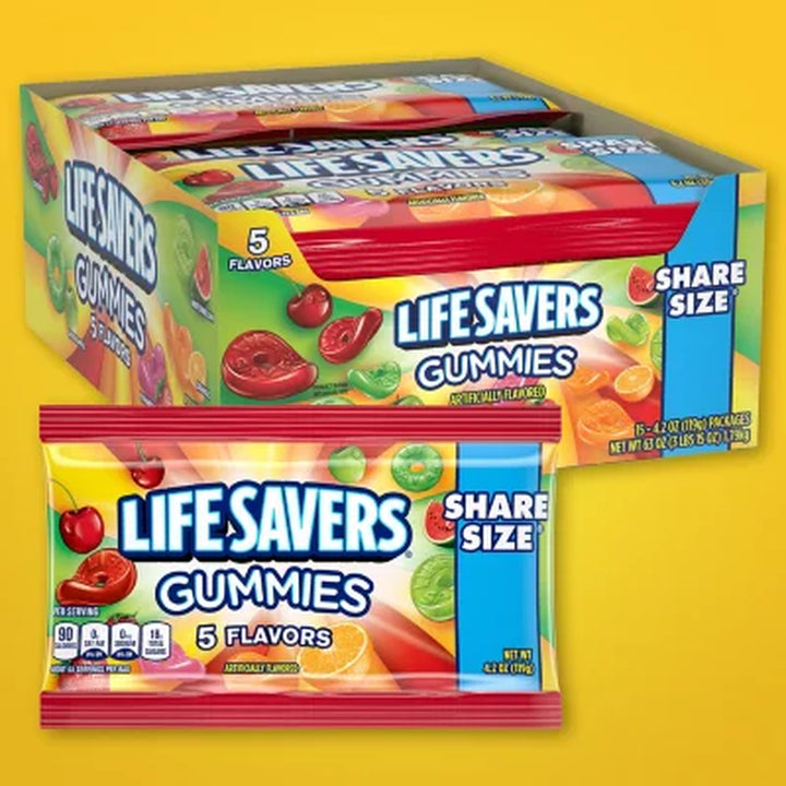 Life Savers Gummy Candy, Share Size, 4.2 Oz., 15 Pk.
