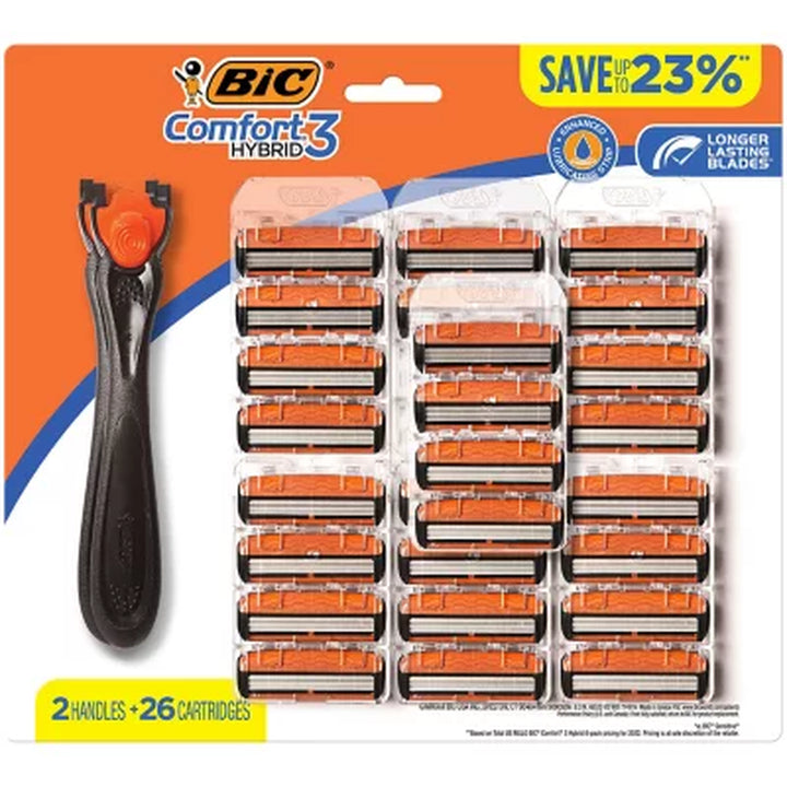 BIC Comfort 3 Hybrid Men'S Disposable Razor, 2 Handles + 26 Refill Cartridges