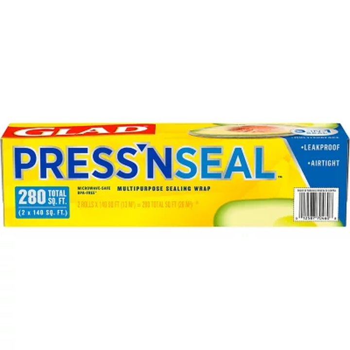 Glad Press'N Seal Plastic Food Wrap 140 Sq. Ft./Roll, 2 Rolls