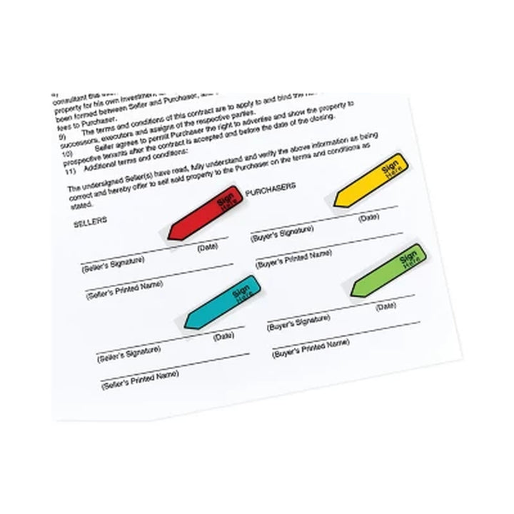 Post-It Flags - Arrow Message 1/2" Flags - "Sign Here" - 4 Colors W/Dispensers - 120/Pack