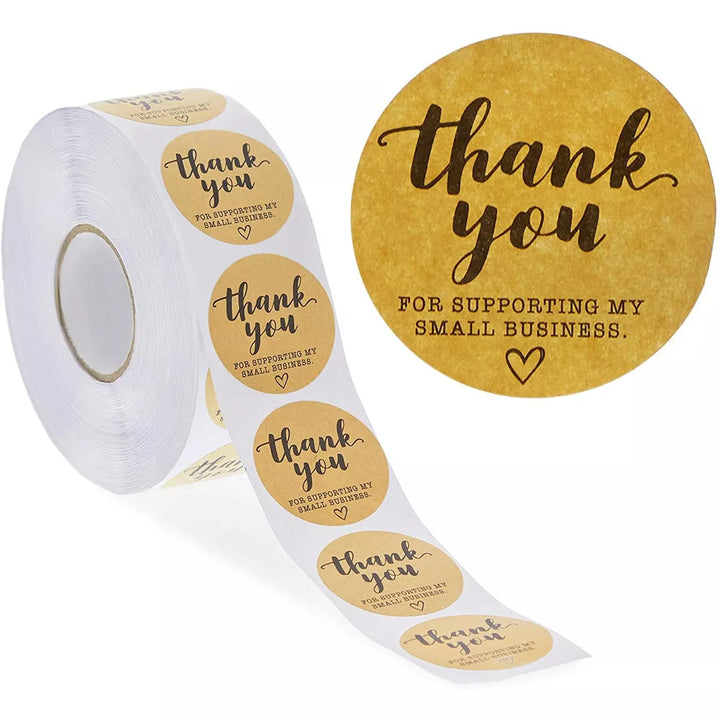 Stockroom plus 1000-Pack Kraft Sticker Roll, Thank You for Supporting My Small Business (1.5 In)