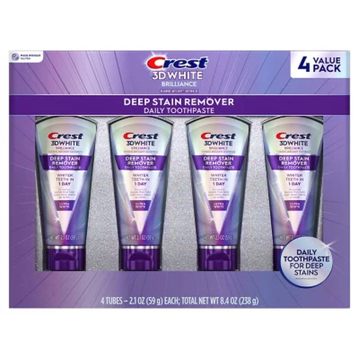 Crest 3Dwhite Brilliance Deep Stain Remover Toothpaste, 2.1 Oz., 4 Pk.