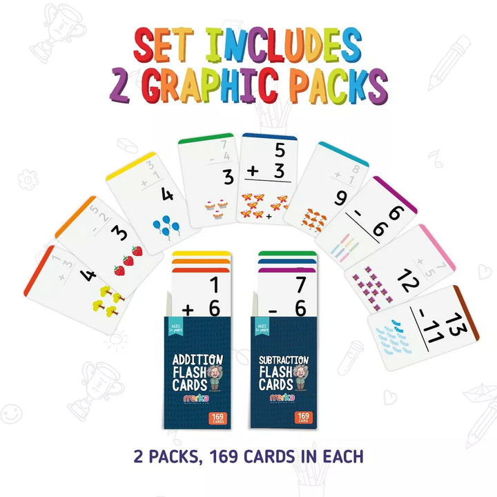 Merka Educational Math Flash Cards: Learning & Toy Card Game for Kids, Mastering Mathematics, 2 Sets with 169 Cards Each