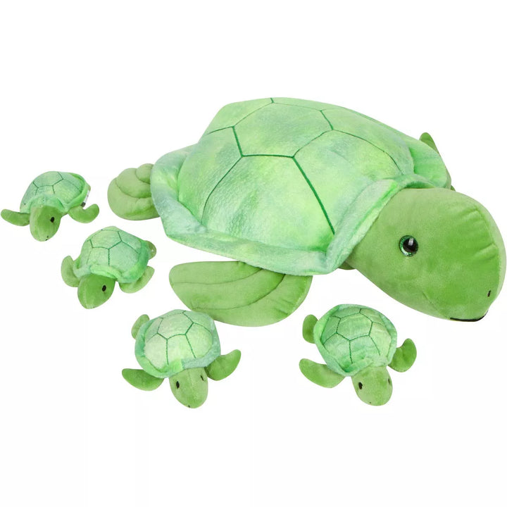 Pixiecrush Plush Stuffed Turtle Mommy Toy with 4 Babies in Her Tummy for Kids