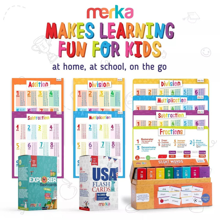 Merka Educational Math Flash Cards: Learning & Toy Card Game for Kids, Mastering Mathematics, 2 Sets with 169 Cards Each