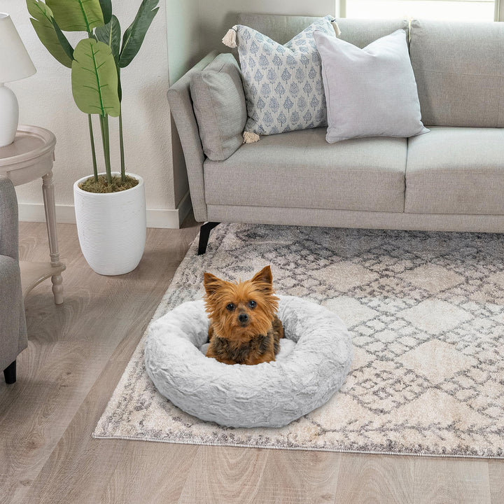 Best Friends by Sheri The Original Calming Donut Cat and Dog Bed in Lux Fur Gray, Extra Small 18" 18.0"L x 18.0"W x 7.0"Th Bed Only Lux Gray