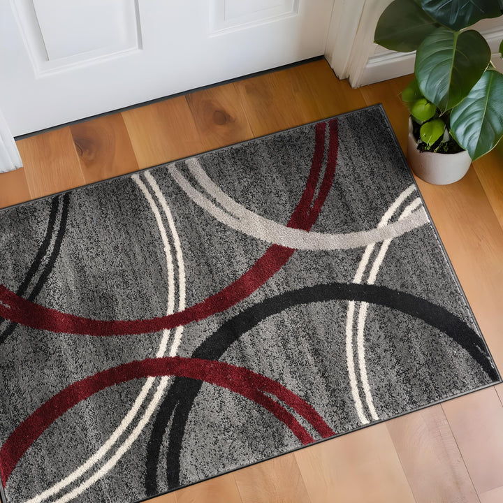 Rugshop Modern Wavy Circles Design Area Rug 2'7" x 4' Red 2'7" x 4'