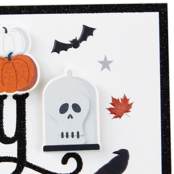 Hallmark Black and White Happy Halloween Card (Spell of Fun) Skull, Pumpkins, Bats, Spider Webs, Leaves Happy Halloween Icons