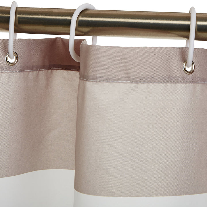 Basics Water Resistent Fabric Shower Curtain with Grommets and Hooks, Machine Washable, 72'' x 72'', Large Light Brown, Beige