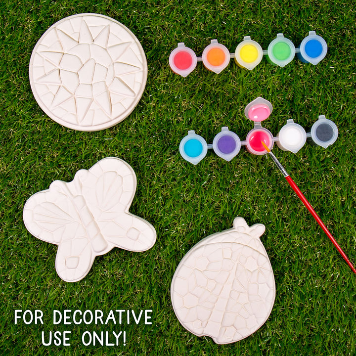 Creative Roots Mosaic Flower Garden Stepping Stone Kit, Includes 7-Inch Ceramic Stone & 6 Vibrant Paints, DIY Stepping Stone Kit for Kids Ages 6+